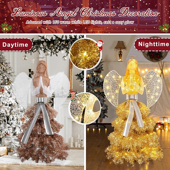Large Outdoor Lighted Angel Yard Decoration, 3D Glitter Wings LED Statue, Waterproof Garden Lawn Patio Decor for Yard, Walkway & Party Display