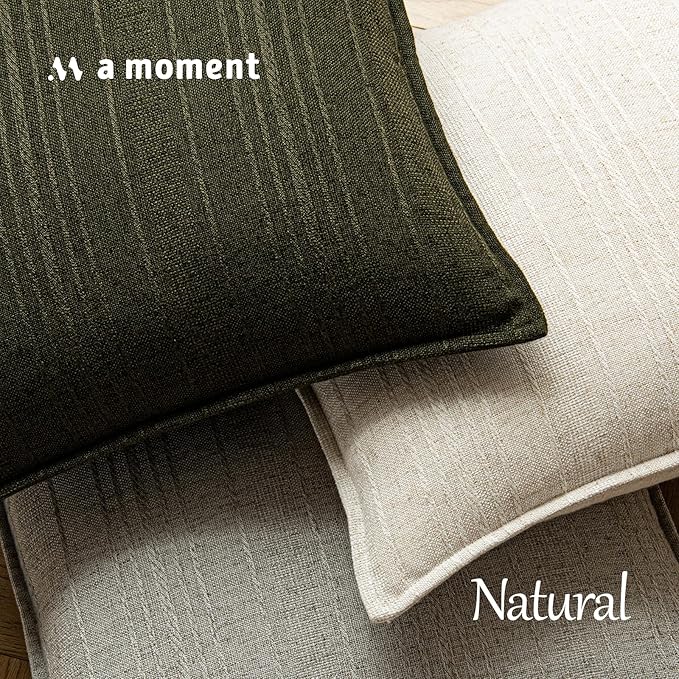 a moment Linen Pillow Covers Set of 2,Boho Farmhouse Throw Pillowcases Neutral Textured Decorative Covers for Couch Sofa,Linen Blend Accent Case Cushion Living Room Home Decor 22"x22"Dark Green