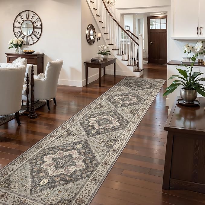 Tangsoo Hallway Runner Rug 2.6x14 Washable Runner Rug for Hallways, Non Slip Vintage Soft Low Pile Long Rug Runner, Print Distressed Carpet Runners for Kitchen Bedroom Entryway Bathroom Living Room