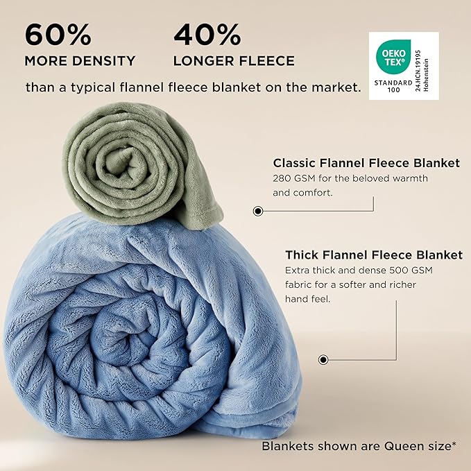 Bedsure Fleece King Size Blanket for Bed - GentleSoft Warm, Cozy, Soft & Thick Blanket for Winter, Heavy 500Gsm Anti-Static Design, Ideal for Couch & Sofa, Ashley Blue, 108x90 Inch