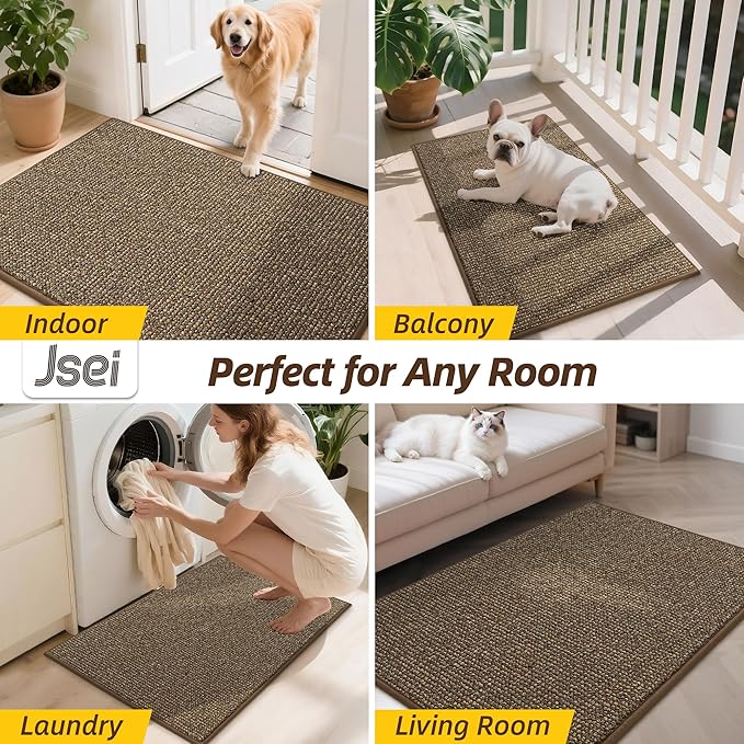 JSEI Dirt Trapper Door Mat 20"x32" Non-Slip Washable Entrance Mat, Dog Doormats, Absorbent & Fade-Resistant Floor Mats, Low Profile Welcome Mats for Entryway, Front Door, and Inside Entrance, Brwon