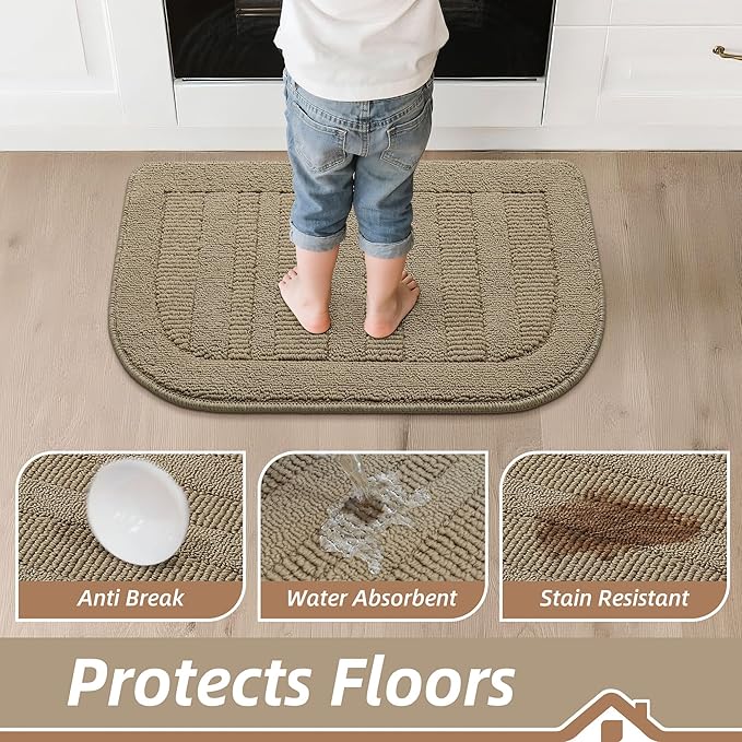 BEQHAUSE 24x36 Inch Kitchen Rug Mat Durable Kitchen Rugs Non-Slip Washable Absorbent Kitchen Mats for Floor Dirt-Resistant Semicircular Kitchen Mat (Beige)