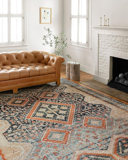 Loloi Jocelyn Collection JOC-05 Navy/Multi 5'-5" x 7'-6" .38" Thick Area Rug