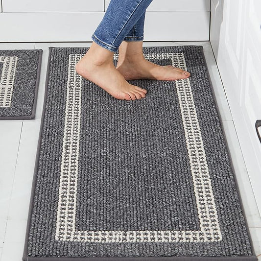 COSY HOMEER Kitchen Rugs Non-Slip 20x30/20x48 Inch Thick Polypropylene Standing Mat for Home Machine Washable, Black