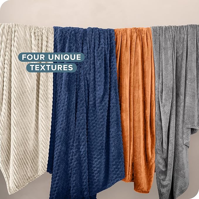 Bare Home Textured Fleece Blanket - Full/Queen - Ultra-Soft Lightweight for Bed, Sofa, and Couch - Luxury Microplush - Cozy Warm Blanket (Full/Queen, Ribbed Grey)