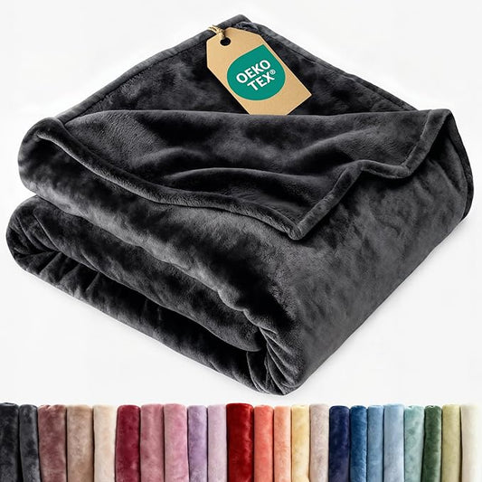Ultra Soft Fleece Blanket Throw Size - Flannel Fleece Luxury Throw Blanket - Lightweight for Couch Bed Chair - Thick, Warm and Breathable - All Season Cozy Fuzzy, Anti-Static Microplush Bedding, Black
