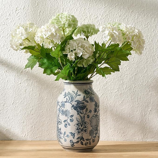 SIDUCAL Blue and White Vintage Vase, 9.4 Inch Ceramic Chinoiserie Floral Vase, Retro Ice Cracked Blue and White Porcelain for Home Decor Centerpieces, Living Room, Bookshelf, Office