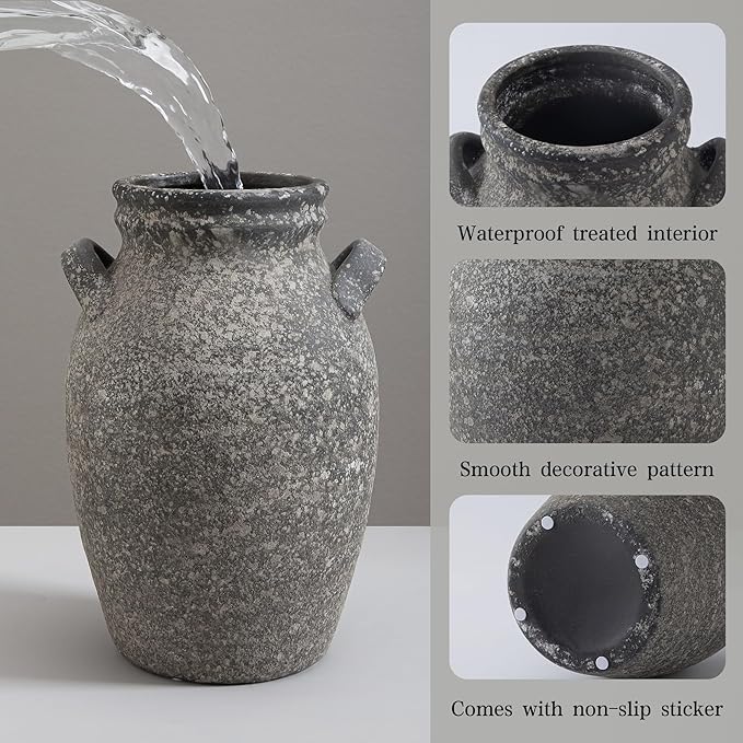 Ceramic Flower Vase Home Decor, 9.76 Inch Rustic Farmhouse Vase,Large Decorative Vase for Living Room Bedroom Kitchen Table Office Centerpiece Decorations, Holiday & Wedding