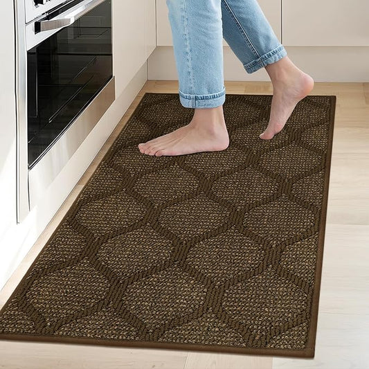COSY HOMEER Kitchen Rug Non Slip Washable 20"x32", Absorbent Kitchen Mats for Floor, Runner Rugs for Kitchen Floor, 100% Polypropylene Kitchen Sink Rug (Brown)