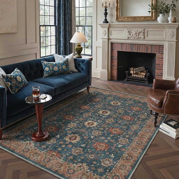 Bavni Boho 2x3 Washable Entryway Rug, Vintage Floral Door Mat Non Slip, Low Pile Soft Thin Indigo Blue Carpet Stain Resistant, Small Throw Accent Area Rugs for Bedroom, Bathroom, Laundry, Kitchen