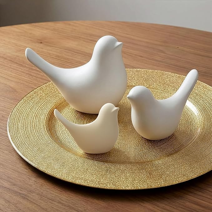 White Bird Statue Set – Small, Medium, Large, Modern Tabletop Sculptures for Living Room, Mantel, Shelf, Console Table, Entryway, Fireplace, Bedroom, Minimalist White Home Décor