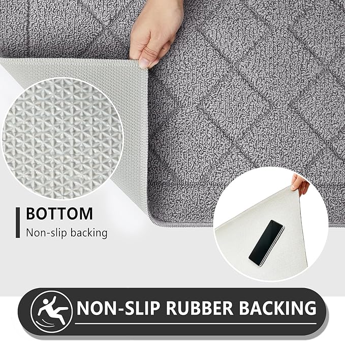 REFETONE Indoor Doormat, Front Back Door Mat 32"x40" Rubber Backing Non Slip Mats, Absorbent Washable Entrance Doormat for Entryway, Resist Dirt Low-Profile Inside Floor Mat for Muddy Shoes Light Grey