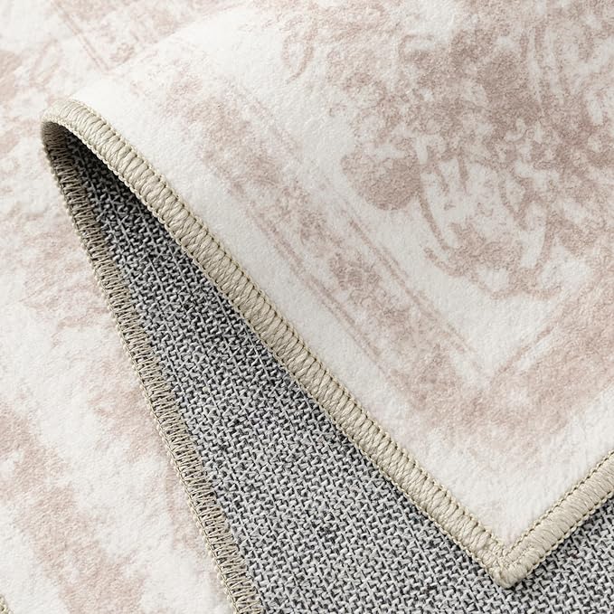 PureCozy Washable Rug 6x9 Area Rug for Living Room Pink Vintage Boho Medallion Large Distressed Retro Carpet Non Slip Indoor Low Pile Small Soft Bedroom Dining Room Home Office