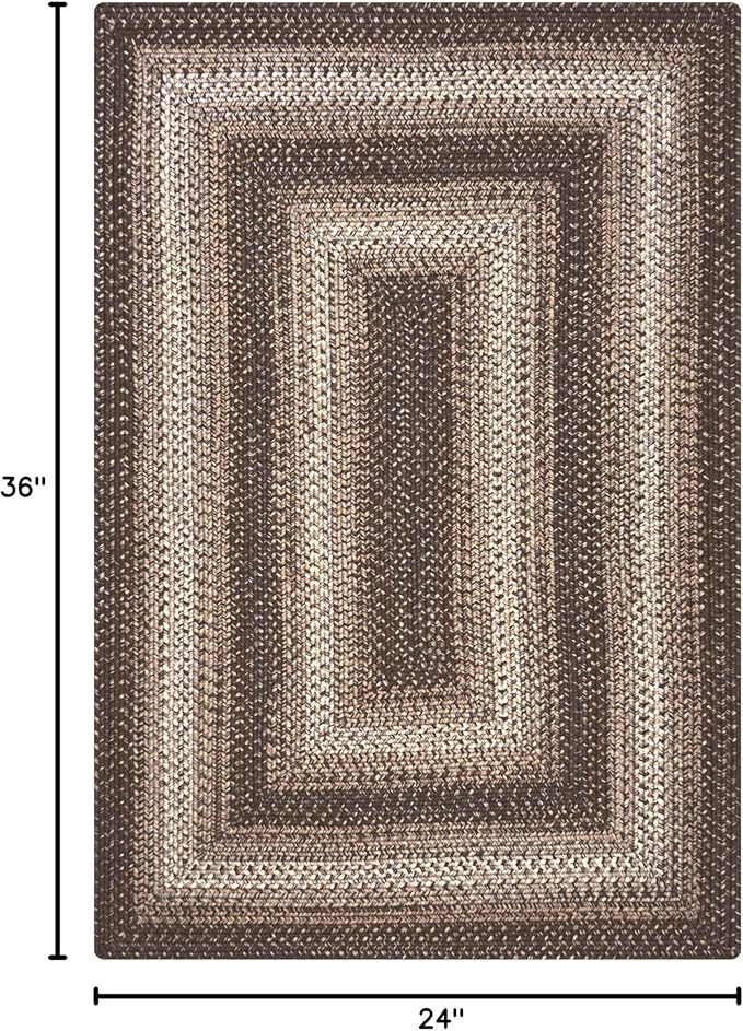 Homespice Wildwood Brown Small Braided Rugs 2'x3' - Braided Kitchen Rugs for Rustic and Country Kitchen Decor, Machince Washable, Waterproof, Durable and Reversible - Both Indoor and Outdoor
