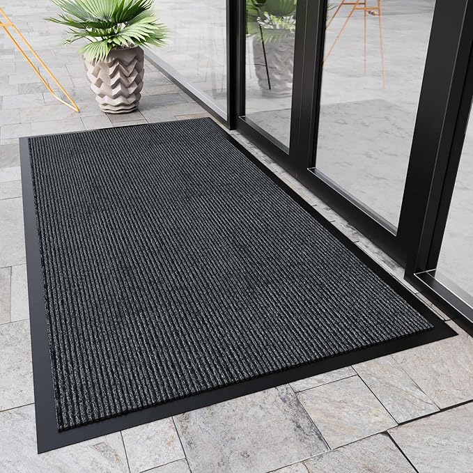 Indoor Outdoor Door Mat, 6’ x 3' Doormat for Entryway, Rubber Backing Non Slip Front Door Mat Outside Entrance, Super Absorbent Commercial Floor Mat for Home Office, Grey
