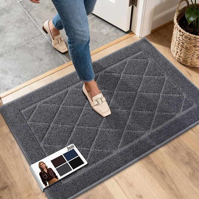 JSEI Dirt Trapper Door Mat 20"x32", Non-Slip Washable Entryway Mats, Dog Door Mat, Stain Resistant and Absorbent Floor Mats, Low Profile Welcome Mat for Front Back Door, Dark Grey
