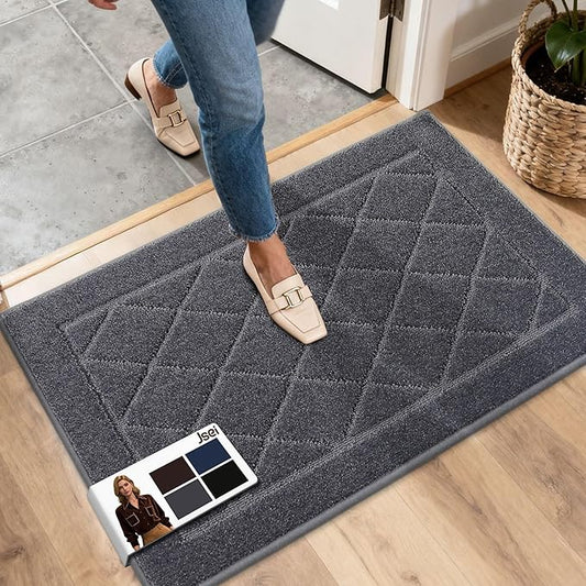 JSEI Dirt Trapper Door Mat 20"x32", Non-Slip Washable Entryway Mats, Dog Door Mat, Stain Resistant and Absorbent Floor Mats, Low Profile Welcome Mat for Front Back Door, Dark Grey