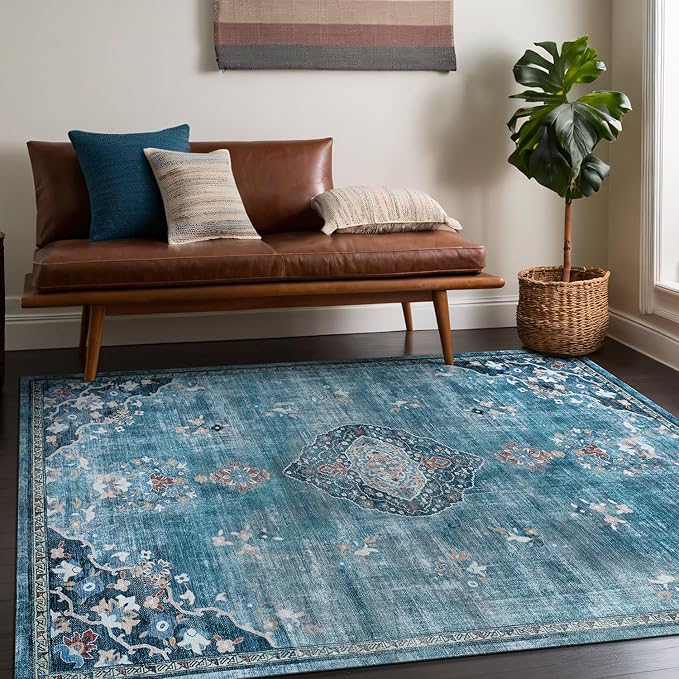 Beverly Rug Non Slip Rugs 8x10 Boho Medallion Floral Non Skid Rubber Backing Easy Silk Soft Area Rug for Living Room Easy to Clean Non Shedding Kitchen Bedroom Indoor Carpet (8 x 10 Teal - Green)