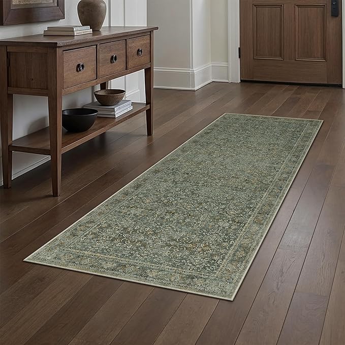 PureCozy Runner Rug 2x6 Gray Hallway Washable Kitchen Vintage Carpet Non Slip Long Indoor Bedroom Retro Traditional Grey Accent Throw Rug for Bathroom Office Entryway Laundry Dining