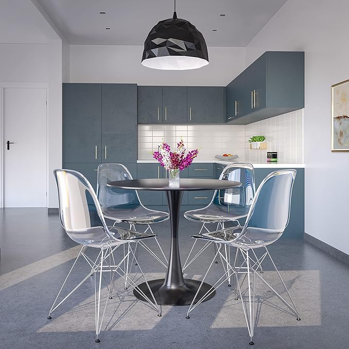 LeisureMod Cresco Acrylic Dining, Modern Chrome Eiffel Base and Curved Back Design, Ergonomic and Lightweight Accent Side Chair for Mid-Century Home, Kitchen, and Café (Clear, Singles)