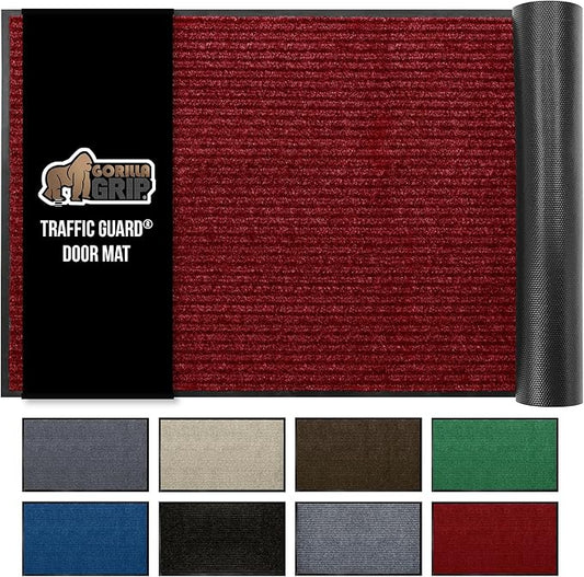 GORILLA GRIP Waterproof Traffic Guard Door Mat, 72x48, Heavy Duty Entryway Mats, Strong Backing Commercial Utility Rugs for Office Hallway, Garage Floor and Home, Low Profile Carpet Runner, Red