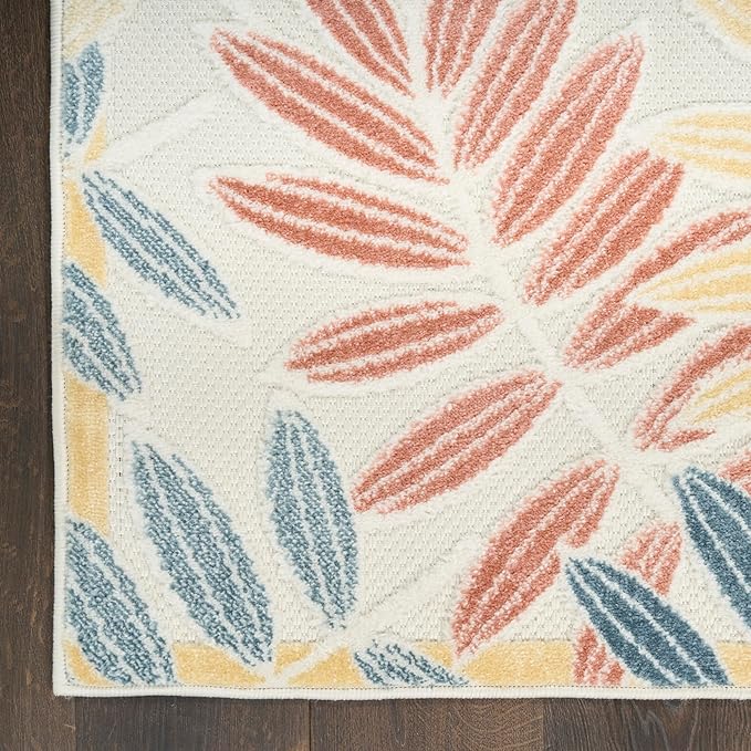 Nourison Home Aloha Ivory Blue 3'6" x 5'6" Area Rug - Easy Clean, Non Shedding, Bed Room, Living Room, Dining Room, Kitchen (4' x 6')