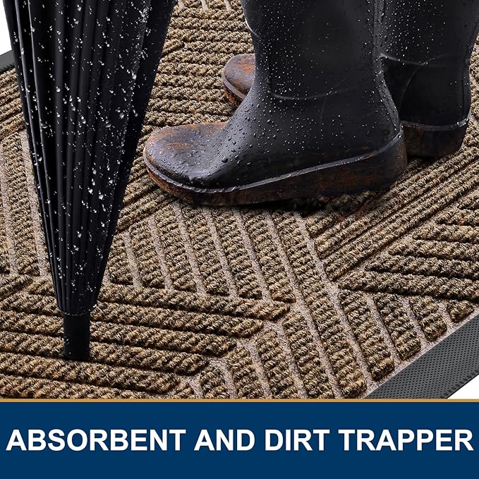 Smiry Front Door Mat Outside Entrance, Heavy Duty Sturdy Natural Rubber Doormat, Trap Dirt and Moisture, Easy Clean Low Profile Welcome Floor Mats for Indoor Outdoor Entry, 35X23 Inch, Brown