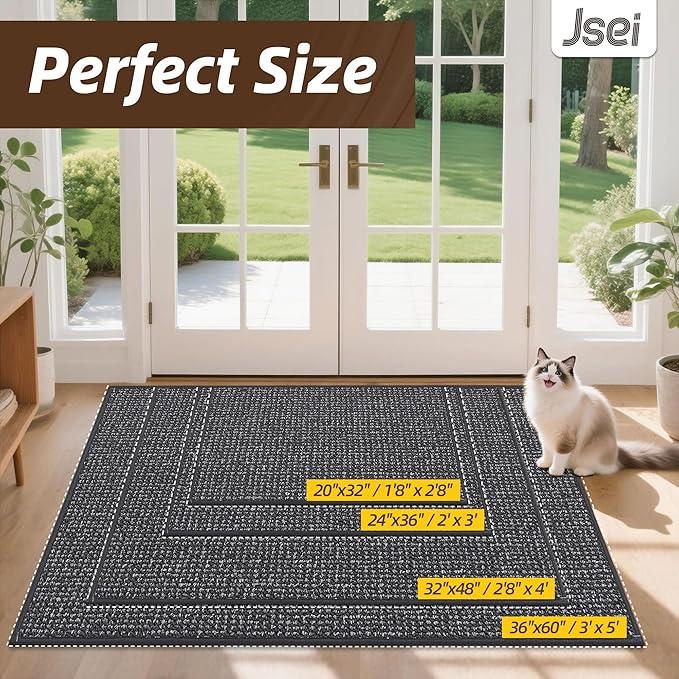 JSEI Dirt Trapper Door Mat 32"x48" Non-Slip Washable Entrance Mat, Dog Doormats, Absorbent & Fade-Resistant Floor Mats, Low Profile Welcome Mats for Entryway, Front Door, and Inside Entrance, Charcoal