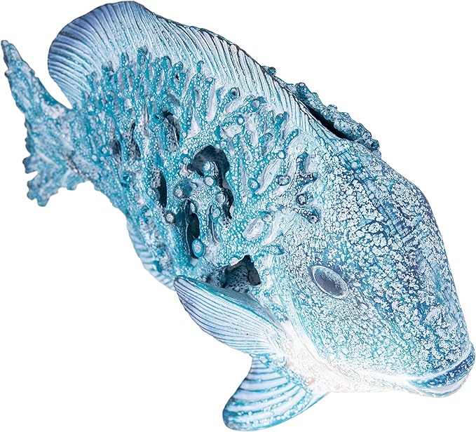 Coral Reef Fish Figurine Coastal Home Decor Ocean Themed Accent for Shelf, Countertop & Centerpiece 12 1/2 in (Blue)