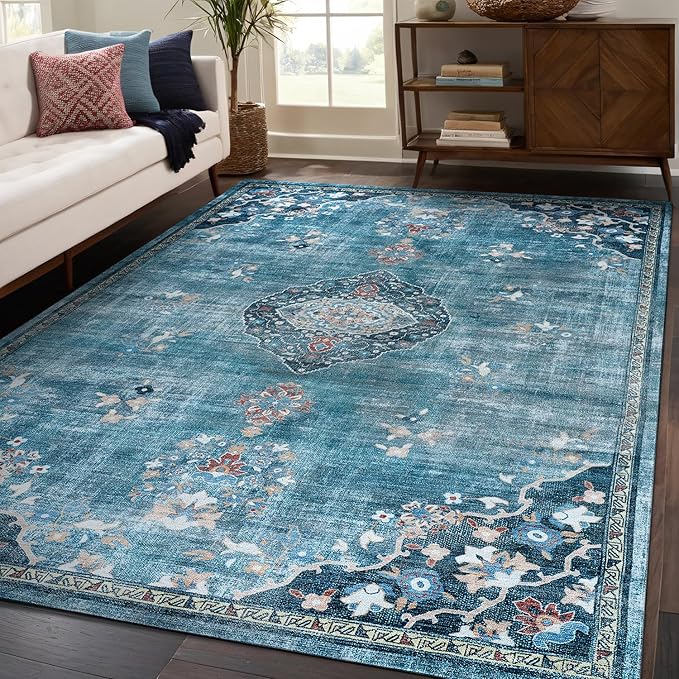 Beverly Rug Non Slip Rugs 4x6 Boho Medallion Floral Non Skid Rubber Backing Easy Silk Soft Area Rug for Living Room Easy to Clean Non Shedding Kitchen Bedroom Indoor Carpet (4 x 6 Teal - Green)