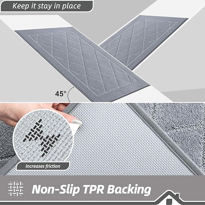 BEQHAUSE Dirt Trapper Door Mat 24" x 36", Doormat Non-Slip Entryway Rugs Washable, Dog Door Mat Stain Resistant and Absorbent Welcome Floor Mat for Front Back Door, Mud Wet Shoes & Paws, Grey