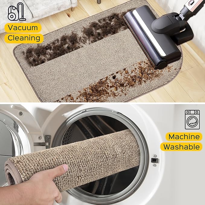 Washable Kitchen Rug 24" x 35.5" / 60cm x 90cm, Non Slip Kitchen Mat for Floor, Absorbent Indoor Throw Rug for Laundry, Bathroom, Bedroom, Door