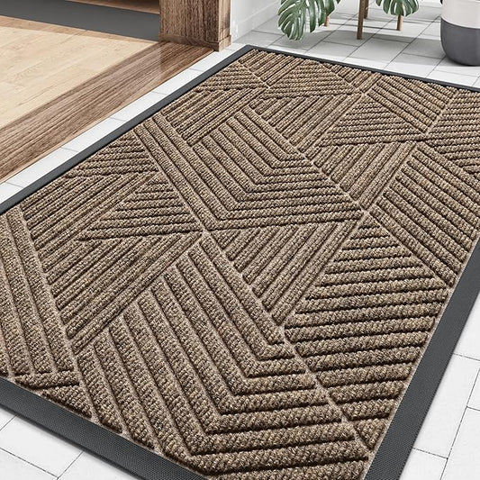 Smiry Front Door Mat Outside Entrance, Heavy Duty Sturdy Natural Rubber Doormat, Trap Dirt and Moisture, Easy Clean Low Profile Welcome Floor Mats for Indoor Outdoor Entry, 35X23 Inch, Taupe