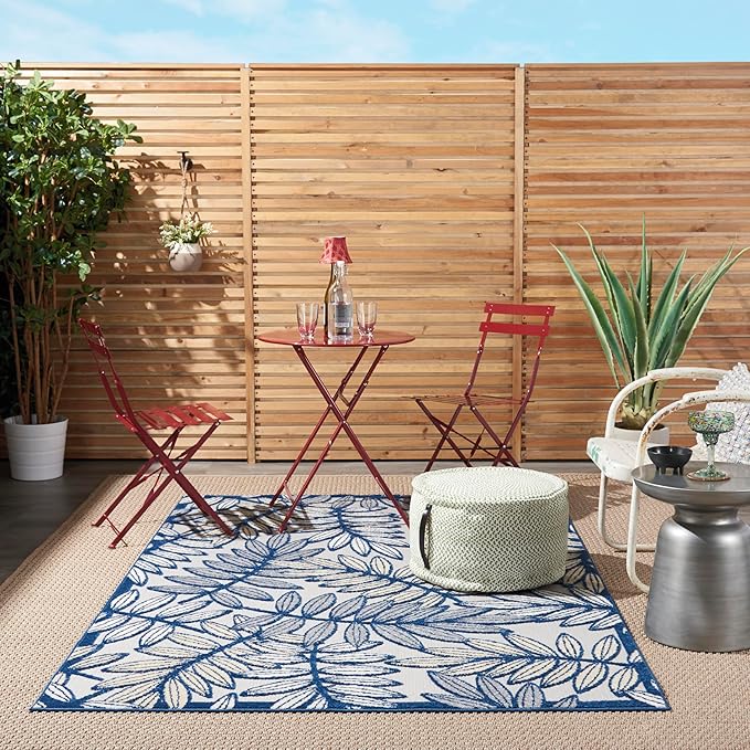 Nourison Home Aloha Ivory Navy 6' x 9' Area Rug - Easy Clean, Non Shedding, Bed Room, Living Room, Dining Room, Kitchen (6' x 9')
