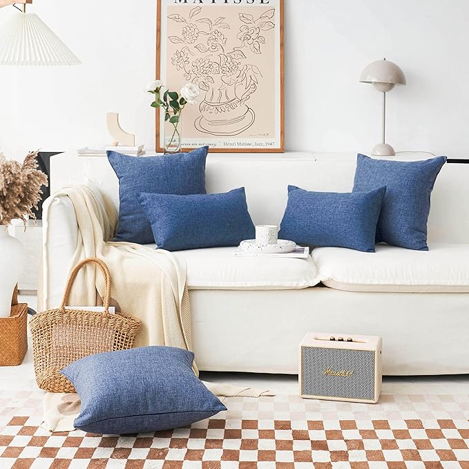 Home Brilliant 2 Pack Burlap Lined Linen Euro Pillow Shams Covers Large Pillowcases for Bedroom Couch, 24 inch(60x60cm), Navy Blue