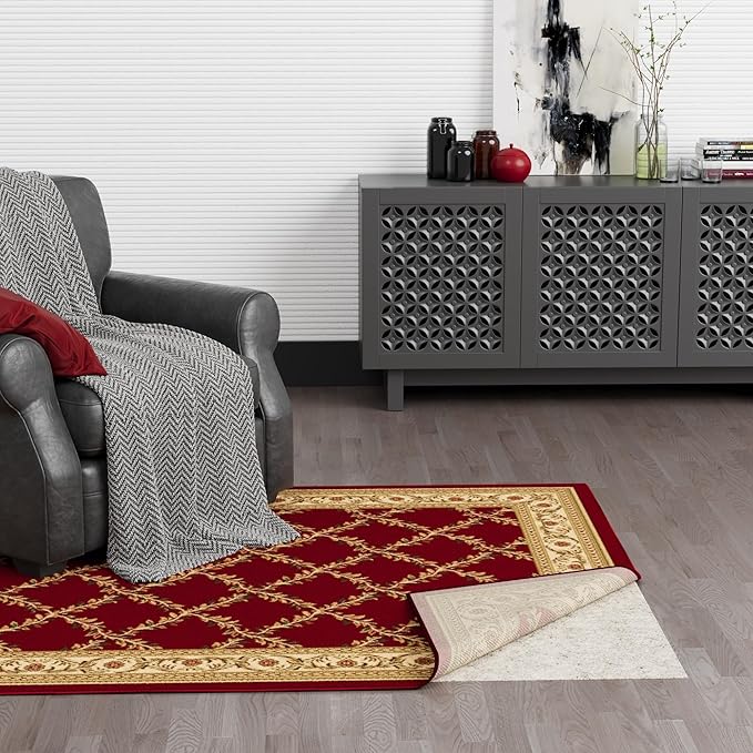 Ottomanson 2'7" x 11' Non-Slip Rug Pad Gripper 1/12 Inch Ultra Thin Dual Surface Felt + Rubber Gripper - Safe for All Floors, Cream