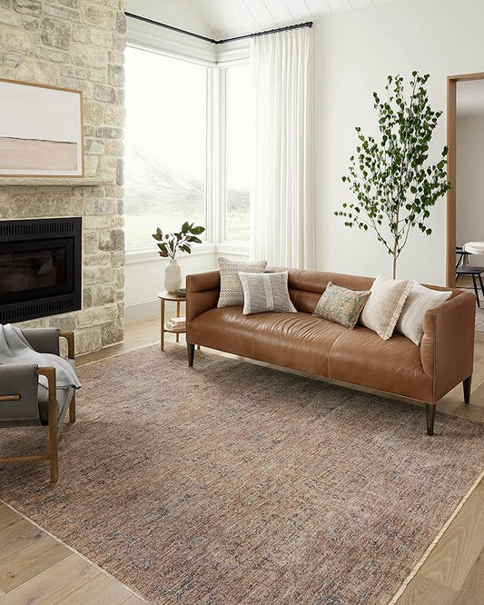 Loloi Angela Rose Blake Collection BLA-03 Taupe/Blue 5'-3" x 5'-3" Round, .25" Pile Height, Fringe, Area Rug