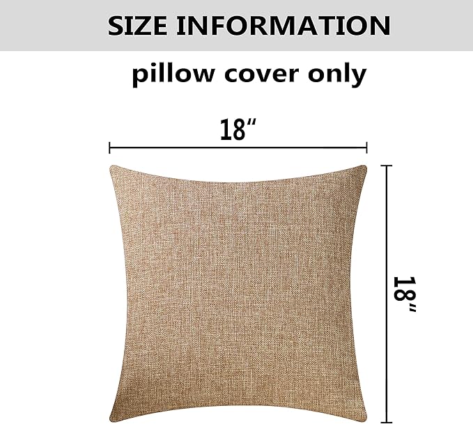 Home Brilliant Burlap Pillow Cover Lined Linen Square Sofa Throw Pillow Covers Decorative Pillow Case for Couch, 18 x 18 inch, 45cm, Natural Linen