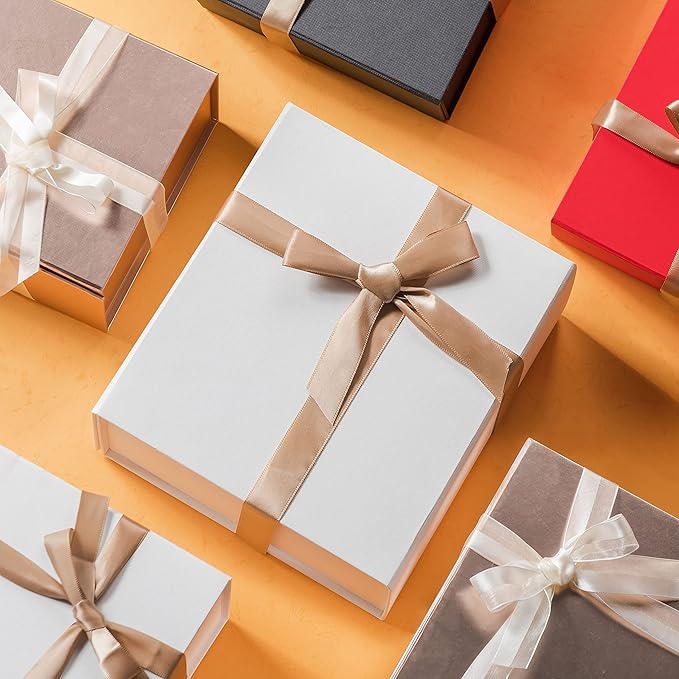LIFELUM White Gift Boxes with Lids Bulk for Presents 5 Pack Gift Boxes 13.85 x 8.35 x 4.45 inch Large Gift Box Contains Card,Sticker,Ribbon, Shredded Paper Filler for Anniversary, Weeding Gifts