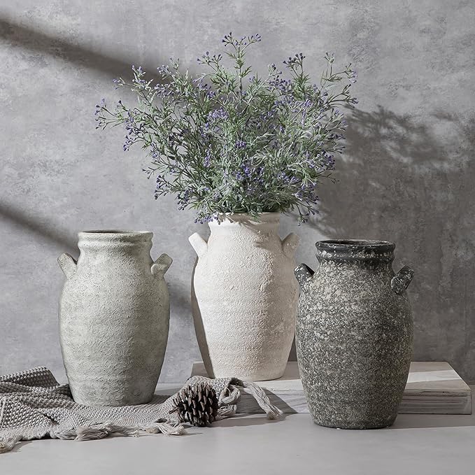 Ceramic Flower Vase Home Decor, 9.76 Inch Rustic Farmhouse Vase,Large Decorative Vase for Living Room Bedroom Kitchen Table Office Centerpiece Decorations, Holiday & Wedding