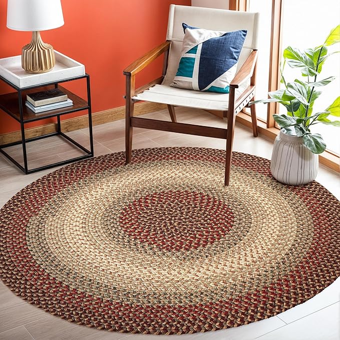 RRI Home Decor EastEnd EL43 Warm Earth 4' x 4' Round - Braided Area Rug, Home Decor, Floor Mat or Bedroom Rug - Easy Care, Ideal for High Traffic Areas in Hallway and Living Room - Made in USA
