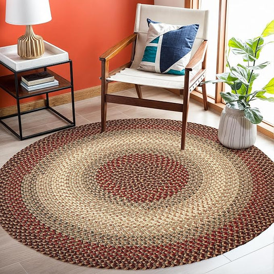 RRI Home Decor EastEnd EL43 Warm Earth 4' x 4' Round - Braided Area Rug, Home Decor, Floor Mat or Bedroom Rug - Easy Care, Ideal for High Traffic Areas in Hallway and Living Room - Made in USA