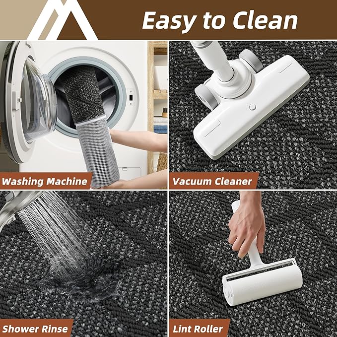 COSY HOMEER Kitchen Rug Non Slip Washable, 20"x48" Absorbent Kitchen Mats for Floor, Runner Rugs for Kitchen Floor, 100% Polypropylene Kitchen Sink Rug (Dark Grey)