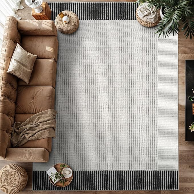 Luul Home Modern Micro Loop Indoor Area Rugs for Living Room Bedroom Kitchen Geometric Striped Black-White 5x7 Luxury Durable Low and High Pile Non-Shedding Stain Resistant Soft Area Carpet 5 x 7