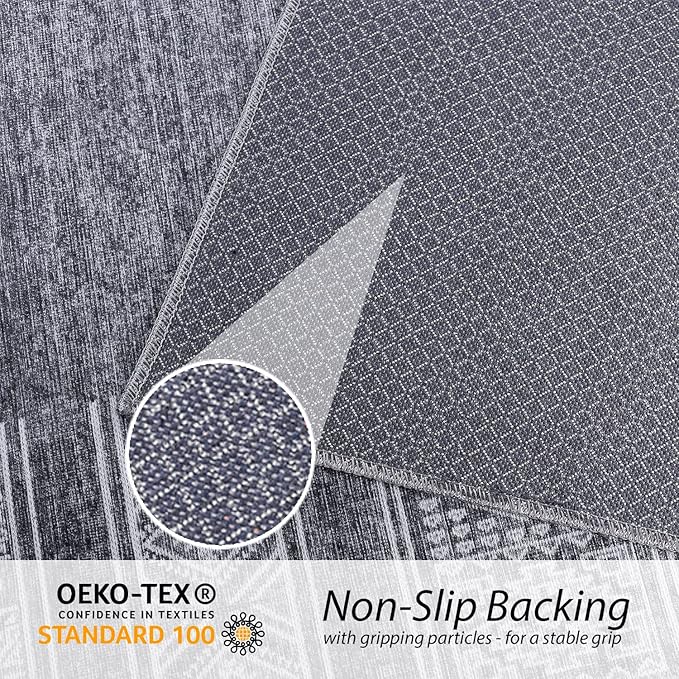 RugOver Machine Washable Area Rug, Pet-Friendly and Non-Slip Indoor Carpet for Kitchen, Bathroom, Living Room, Home Floor Decoration(Charcoal/White, 2' x 3')