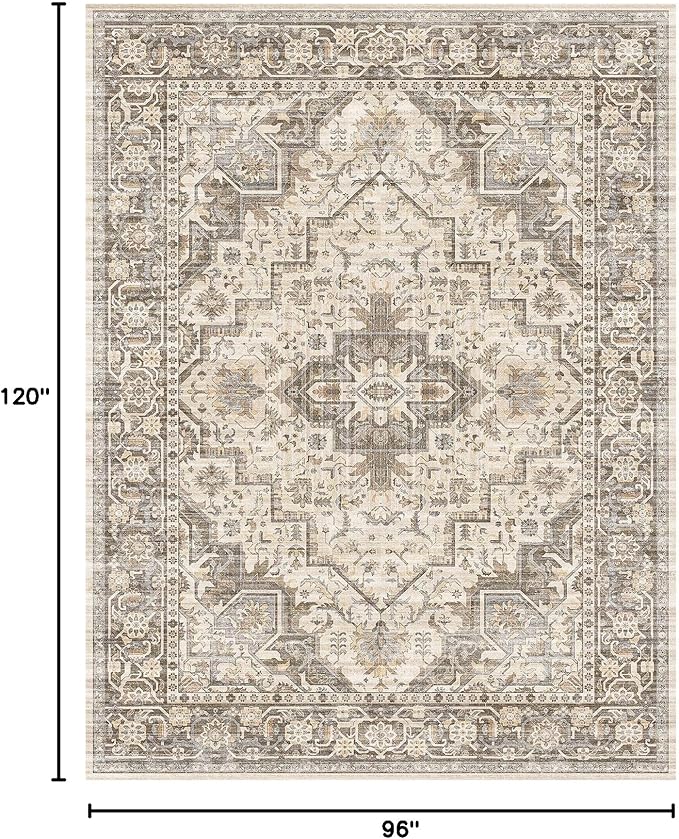 Fortsea Machine Washable Soft Area Rug 8x10 Rugs with Non Slip Backing for Living Room, Bedroom, Bathroom,Printed Vintage Home Decor, Floor Decoration Carpet Mat (Coffee Beige 8x10)…