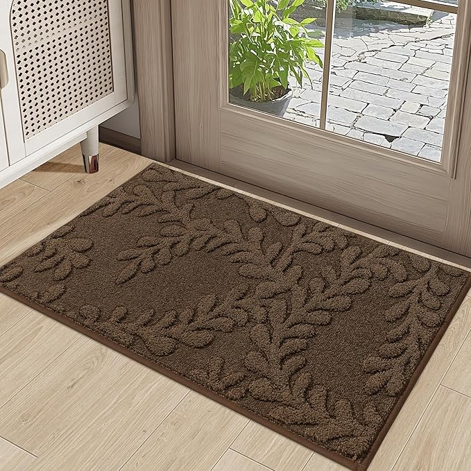 BEQHAUSE Door Mats 20”x32”, Non-Slip TPR Backing Entryway Doormat, Super Absorbent Welcome Mat for Front Door, Muddy Shoes & Paws, Washable Entry Rugs, Brown