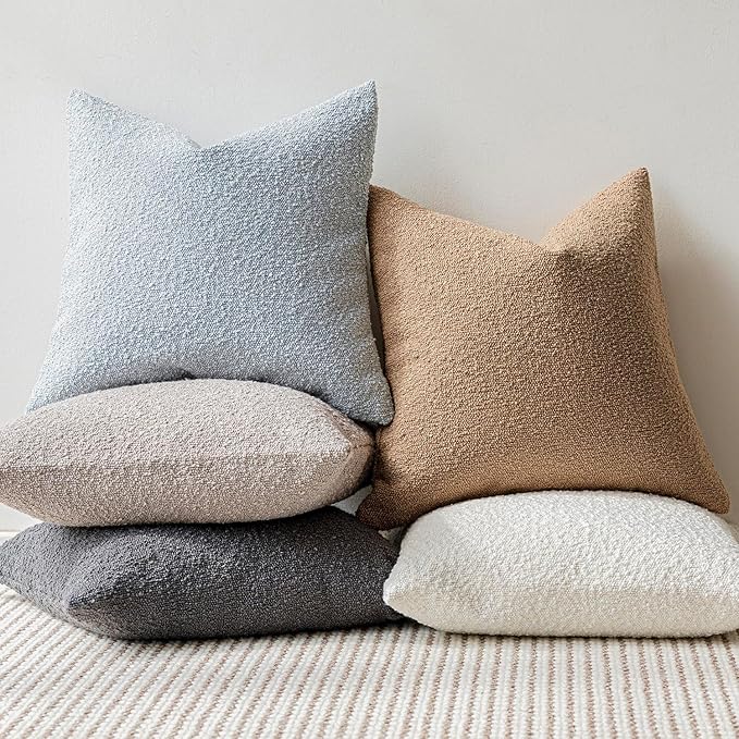 Foindtower Textured Boucle Throw Pillow Covers Accent Solid Pillow Cases Cozy Soft Decorative Couch Cushion Case for Chair Sofa Bedroom Living Room Home Decor, 20 x 20 Inch, Khaki Camel