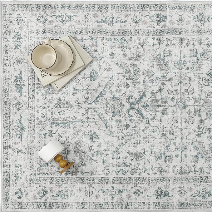 PureCozy Blue 2x8 Runner Rug Vintage Area Carpet Hallway Indoor Kitchen Washable Low Pile Traditional Distressed Retro Accent Throw Rug Non Slip for Laundry Bathroom Office