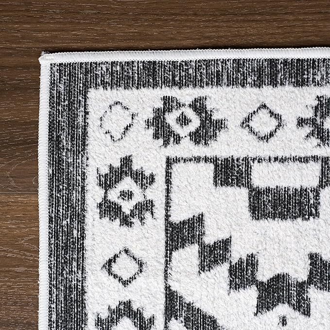 RAMEFILD Moroccan Washable Runner Rug 2x6, Geometric Woven Area Rug, Farmhouse Boho Accent Rug Runner for Hallway, Non-Slip Soft Throw Mat for Bedroom Laundry Entryway, Black and White